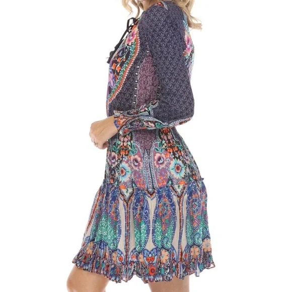 JOHNNY WAS Saba Long-Sleeve Abstract-Print Dress Coverup Size Large - Picture 5 of 15